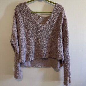 Free People Chunky Knit Slouchy Crop Long Sleeve Purple Sweater Size Medium